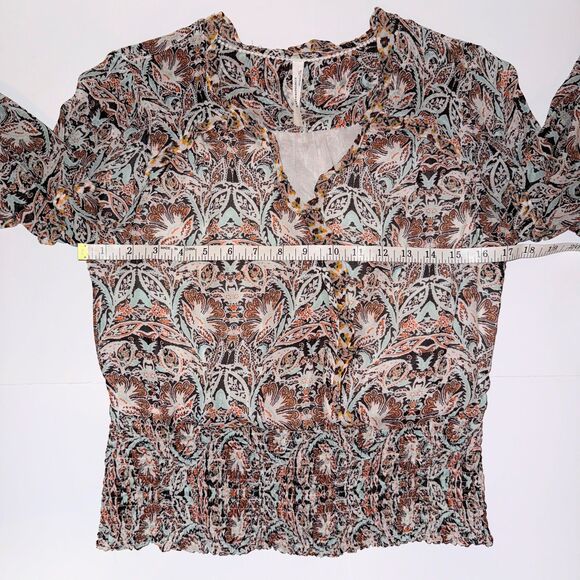 Anthropologie Ruffle Surplice Blouse Open Top Smocked Waist Floral Paisley Pt M - Picture 8 of 16